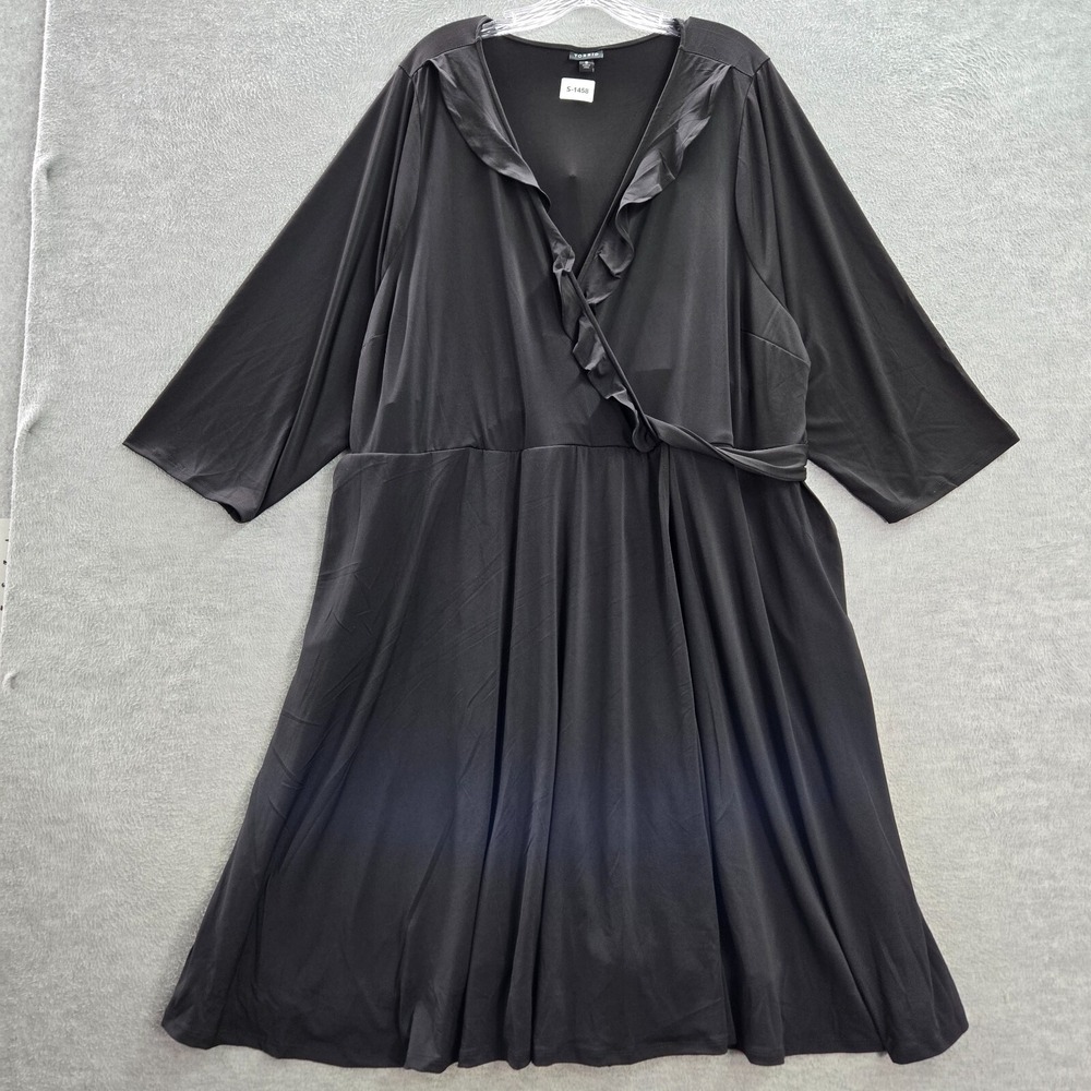 Torrid Women Dress 5 Black Ruffle Faux Wrap Shift 3/4 Sleeve V Neck